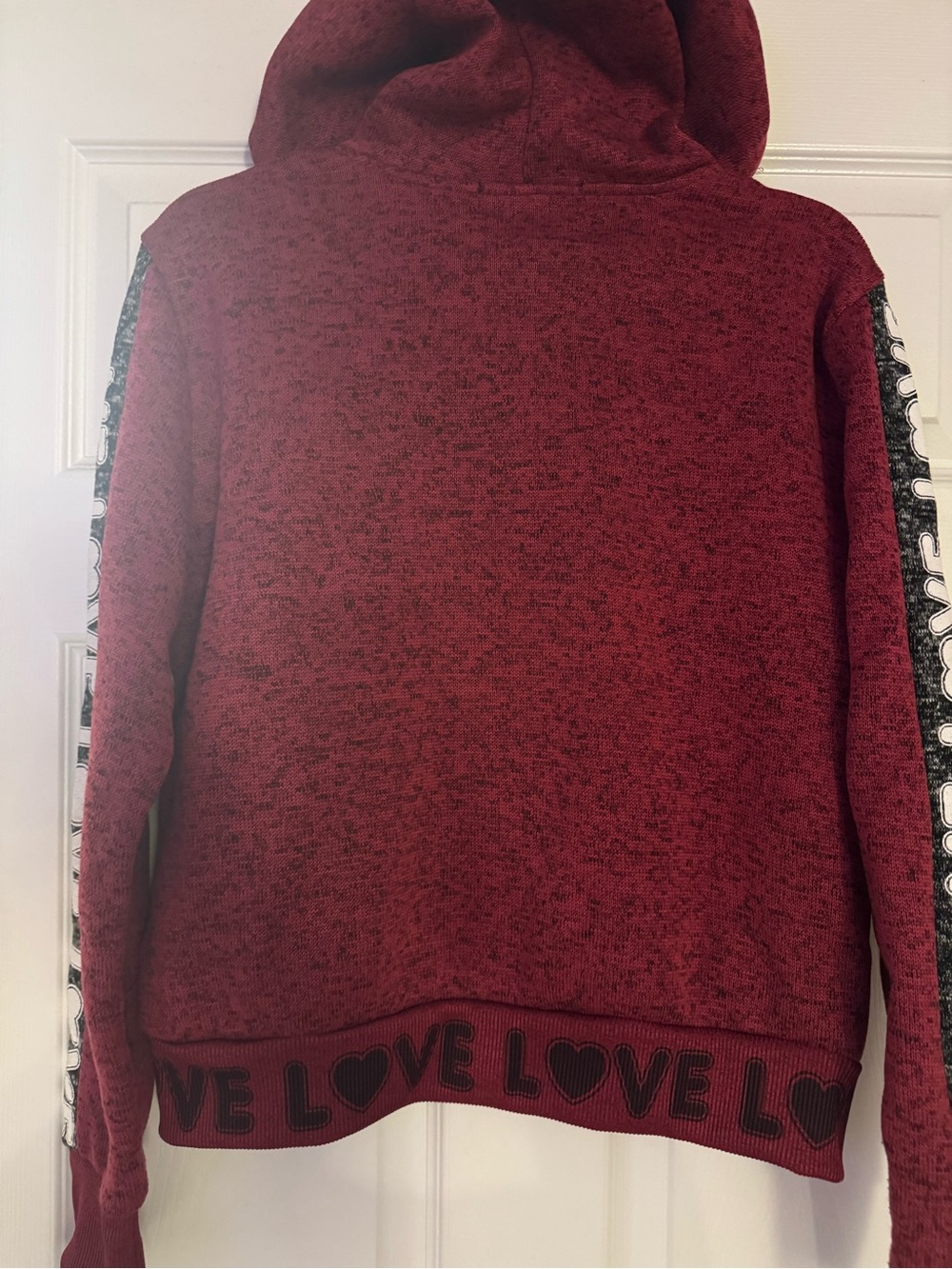 Women’s Burgundy Full-Zip Hooded Jacket with 'LOVE' Trim - Picture 2 of 2